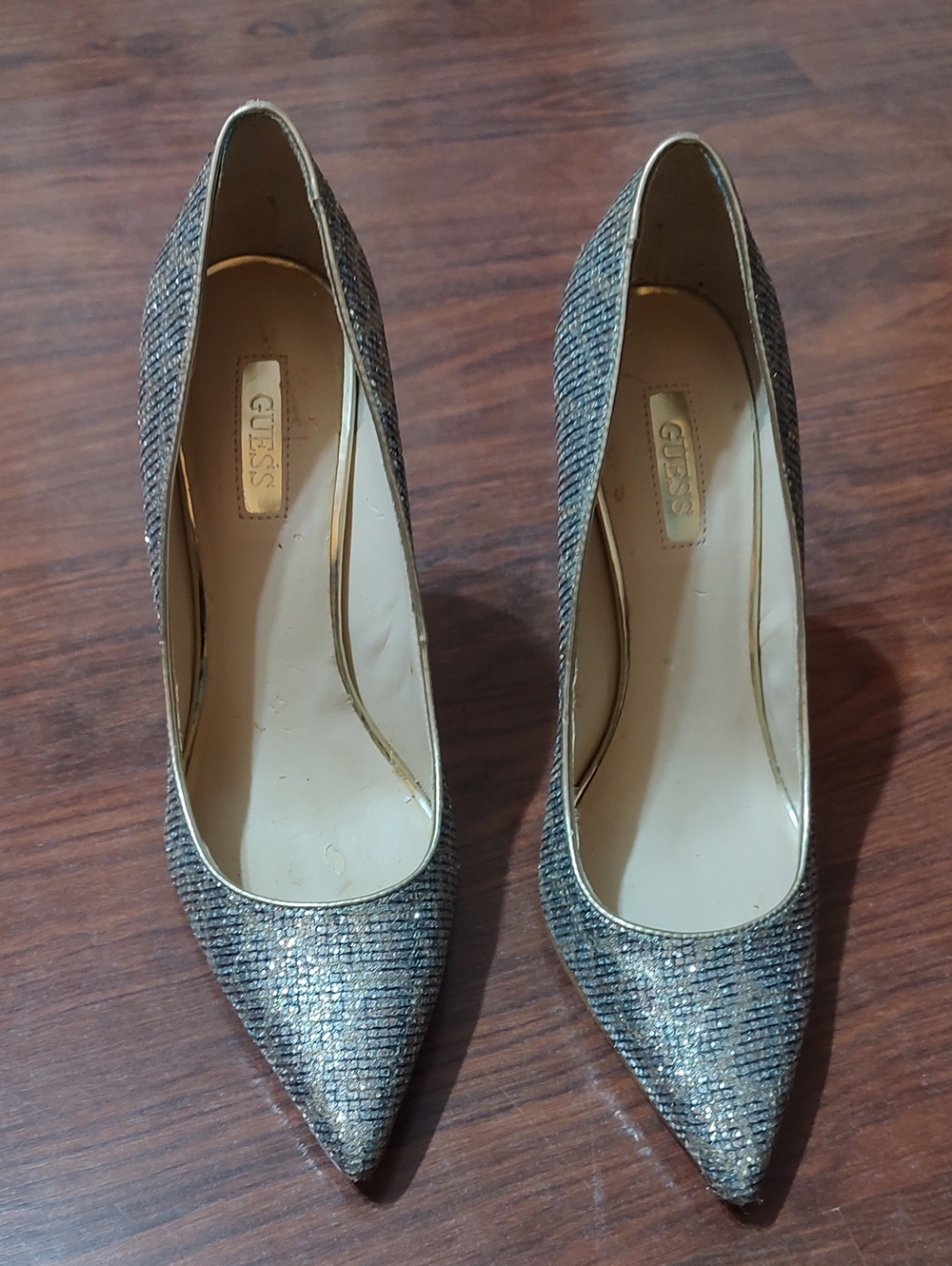 GUESS Women's Silver Sparkle Pointed-Toe Pumps